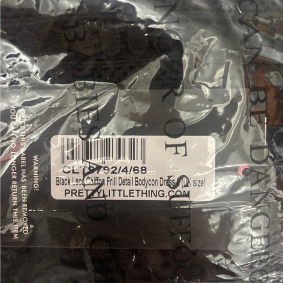 PrettyLittleThing- BLACK LACE CHIFFON FRILL DETAIL BODYCON DRESS - Picture 3 of 3